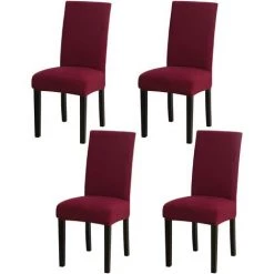 AOUGO Lot De 4 Housses De Chaise De Salle à Manger En élasthanne Extensible De Couleur Unie Pour Chaise De Salle à Manger Courte Housse De Protection Amovible Pour Chaise De Salle à Manger Banquet De Mariage (rouge)
