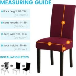 AOUGO Lot De 4 Housses De Chaise De Salle à Manger En élasthanne Extensible De Couleur Unie Pour Chaise De Salle à Manger Courte Housse De Protection Amovible Pour Chaise De Salle à Manger Banquet De Mariage (rouge) -banc et tabouret Soldes Boutique 67704291 3