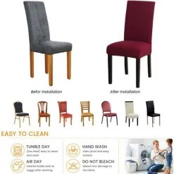 AOUGO Lot De 4 Housses De Chaise De Salle à Manger En élasthanne Extensible De Couleur Unie Pour Chaise De Salle à Manger Courte Housse De Protection Amovible Pour Chaise De Salle à Manger Banquet De Mariage (rouge) -banc et tabouret Soldes Boutique 67704291 5