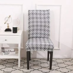 AOUGO Ensemble De Housses De Chaise De Salle à Manger Stretch Spandex Housses De Chaise De Salle à Manger Courtes Amovibles Lavables Décoratives Housses De Siège Pour Salle à Manger Maison Mariage Banquet Fête Hôtel Décor (Grey-03, 2 Pack) -banc et tabouret Soldes Boutique 67704479 2