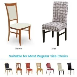 AOUGO Ensemble De Housses De Chaise De Salle à Manger Stretch Spandex Housses De Chaise De Salle à Manger Courtes Amovibles Lavables Décoratives Housses De Siège Pour Salle à Manger Maison Mariage Banquet Fête Hôtel Décor (Grey-03, 2 Pack) -banc et tabouret Soldes Boutique 67704479 5
