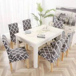 AOUGO Housse De Chaise De Salle à Manger Lot De 4 Housses De Protection Pour Chaise De Salle à Manger Courte En élasthanne Extensible Housses De Protection De Chaise Amovibles Pour Salle à Manger, Mariage, Banquet (gris + Blanc) 8 AOUGO Housse De Chaise De Salle à Manger Lot De 4 Housses De Protection Pour Chaise De Salle à Manger Courte En élasthanne Extensible Housses De Protection De Chaise Amovibles Pour Salle à Manger, Mariage, Banquet (gris + Blanc) -banc et tabouret Soldes Boutique 67704519 2