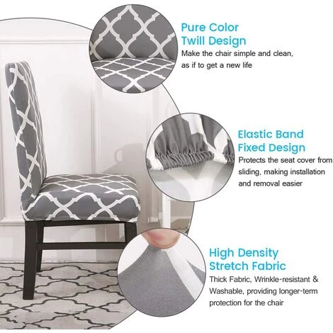 AOUGO Housse De Chaise De Salle à Manger Lot De 4 Housses De Protection Pour Chaise De Salle à Manger Courte En élasthanne Extensible Housses De Protection De Chaise Amovibles Pour Salle à Manger, Mariage, Banquet (gris + Blanc) 6 AOUGO Housse De Chaise De Salle à Manger Lot De 4 Housses De Protection Pour Chaise De Salle à Manger Courte En élasthanne Extensible Housses De Protection De Chaise Amovibles Pour Salle à Manger, Mariage, Banquet (gris + Blanc) – Image 4