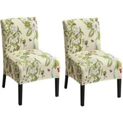 AOUGO 2 Pièces Housse De Chaise Sans Accoudoirs Imprimée Housse De Chaise D'appoint Sans Accoudoirs Amovible Housse De Chaise D'appoint Amovible Pour Salon, Salle à Manger, Chaise D'appoint Sans Accoudoirs D'hôtel,16