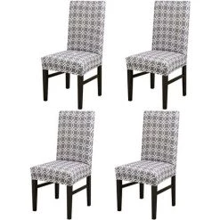 AOUGO Housses De Chaise De Salle à Manger Housses De Chaise De Salle à Manger à Dossier Haut En élasthanne Extensible Ensemble De Housses De Protection Décoratives Housses De Siège De Chaise Amovibles Pour Salle à Manger Banquet De Mariage (Grey-03, 4 Pack)