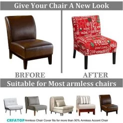 AOUGO 2 Pièces Housse De Chaise Sans Accoudoirs Imprimée Housse De Chaise D'appoint Extensible Sans Accoudoirs Housse De Chaise D'appoint Amovible Pour Salon, Salle à Manger, Chaise D'appoint Sans Accoudoirs D'hôtel,17 -banc et tabouret Soldes Boutique 67704651 5