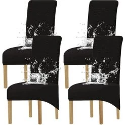 FLYME Grande Housse De Chaise De Salle à Manger Jacquard Extensible (Noir, 4 Pièces)