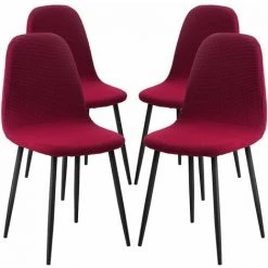 FLYME Housse De Chaise De Salle à Manger Housse De Chaise Extensible Couverture De Chaise Pour Cuisine,Salon, Bureau, Salle à Manger(vin Rouge,4 Pieces)