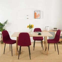 FLYME Housse De Chaise De Salle à Manger Housse De Chaise Extensible Couverture De Chaise Pour Cuisine,Salon, Bureau, Salle à Manger(vin Rouge,4 Pieces) -banc et tabouret Soldes Boutique 67812265 5