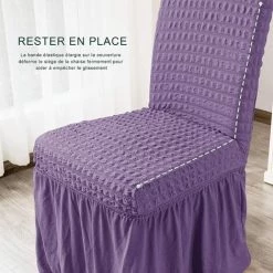 ECHOO Housse De Chaise De Salle à Manger Extensible Universelle Avec Jupe, Protecteur De Meubles Amovible Lavable Pour Accueil Cérémonie Banquet Fête De Mariage (4 Pièces, Lavande) -banc et tabouret Soldes Boutique 67883830 5