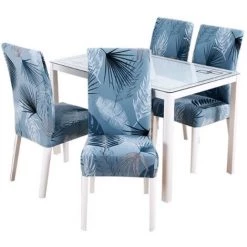 CSPARKV Couverture De Chaise De Table à Manger Anti-salissure Maison Couverture De Chaise élastique Impression Bureau Couverture De Chaise D'ordinateur Motif De Plumes Bleues Couverture De Chaise Universelle