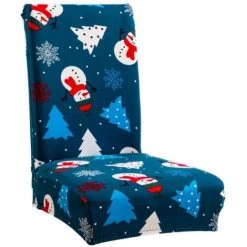 CSPARKV Housse De Chaise élastique Housse De Chaise Famille Housse De Chaise Intégrée Housse De Chaise De Salle à Manger Simple Et Moderne Housse De Tabouret De Noël Merry Christmas-Bleu Tout-en-un (lot De 2)
