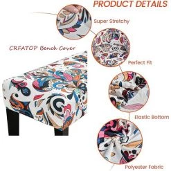 PERLE RARE Housse De Banc De Salle à Manger Imprimée Housses De Coussin De Siège De Banc Imprimées Housse De Banc Rembourrée Extensible Housses De Chaise De Salle à Manger Lavables Amovibles Pour Chambre à Coucher Salon -banc et tabouret Soldes Boutique 68206352 5