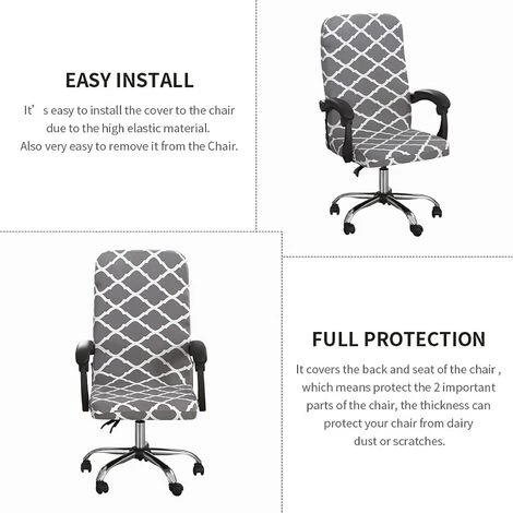 PERLE RARE Housse De Chaise De Bureau Avec Fermeture éclair Durable, Housse De Chaise De Bureau Extensible Lavable Imprimée, Housse De Chaise D'ordinateur à Dossier Haut, Housse De Siège De Chaise De Bureau (losange Gris, Moyen) 7 PERLE RARE Housse De Chaise De Bureau Avec Fermeture éclair Durable, Housse De Chaise De Bureau Extensible Lavable Imprimée, Housse De Chaise D'ordinateur à Dossier Haut, Housse De Siège De Chaise De Bureau (losange Gris, Moyen) – Image 5