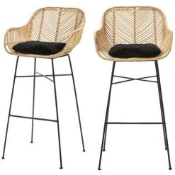 banc et tabouret Soldes Boutique 14 DRAWER Lot De 2 Tabourets De Bar En Rotin 76cm - Nunuhai - Couleur - Naturel