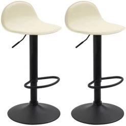 CLP Lot De 2 Tabourets De Bar Design Lana V2 Similicuir Beige Métal Noir Mat