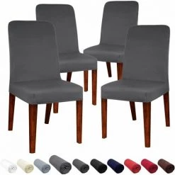 QERSTA Housse De Chaise Moderne De Grande Taille Sans Accoudoirs Housse élastique De Protection De Siège De Chaise Lavable Amovible Pour Salle à Manger Cuisine Hôtel Restaurant Fête De Mariage 4 Pièces (gris) - Gris