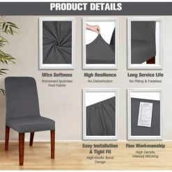 GRID COOL Housse De Chaise Moderne De Grande Taille Sans Accoudoirs Housse élastique De Protection De Siège De Chaise Lavable Amovible Pour Salle à Manger Cuisine Hôtel Restaurant Fête De Mariage 4 Pièces (gris) - Gris -banc et tabouret Soldes Boutique 68589432 3