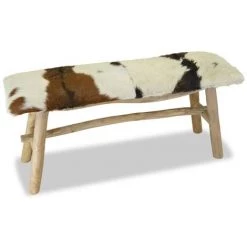 VidaXL Banc Cuir Véritable Teck - Multicolore