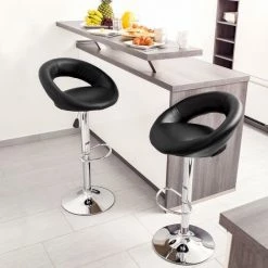 TECTAKE Lot De 2 Tabourets De Bar Design Noir Pivotants Et Réglables En Hauteur 63 Cm - 83 Cm - Noir -banc et tabouret Soldes Boutique 7514063 2