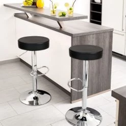 TECTAKE Lot De 2 Tabourets De Bar Ronds Pied En Métal Pivotants Et Réglables En Hauteur 63 Cm - 83,5 Cm Noir - Noir -banc et tabouret Soldes Boutique 7514065 2