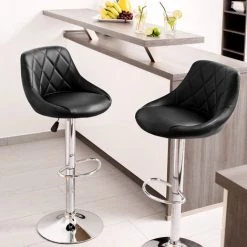 TECTAKE Lot De 2 Chaises De Bar Dossier Rembourré Pivotantes Et Réglables En Hauteur 59 Cm - 79 Cm Noir - Noir -banc et tabouret Soldes Boutique 7514068 2