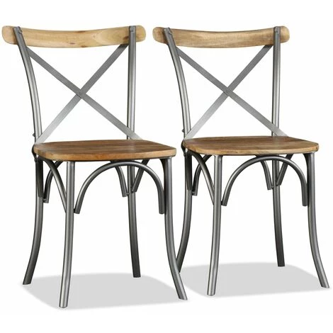 Chaises De Salle à Manger Bois De Manguier Massif Et Acier 2 Pcs VidaXL 3 Chaises De Salle à Manger Bois De Manguier Massif Et Acier 2 Pcs VidaXL