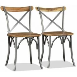 Chaises De Salle à Manger Bois De Manguier Massif Et Acier 2 Pcs VidaXL 9 Chaises De Salle à Manger Bois De Manguier Massif Et Acier 2 Pcs VidaXL -banc et tabouret Soldes Boutique 7558535 3