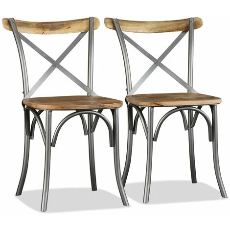 Chaises De Salle à Manger Bois De Manguier Massif Et Acier 2 Pcs VidaXL 6 Chaises De Salle à Manger Bois De Manguier Massif Et Acier 2 Pcs VidaXL – Image 4