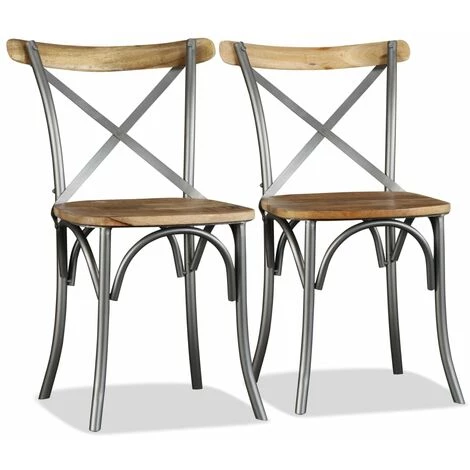 Chaises De Salle à Manger Bois De Manguier Massif Et Acier 2 Pcs VidaXL 7 Chaises De Salle à Manger Bois De Manguier Massif Et Acier 2 Pcs VidaXL – Image 5