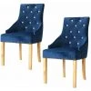 2x Chêne Massif Chaises De Salle à Manger Velours Bleu VidaXL
