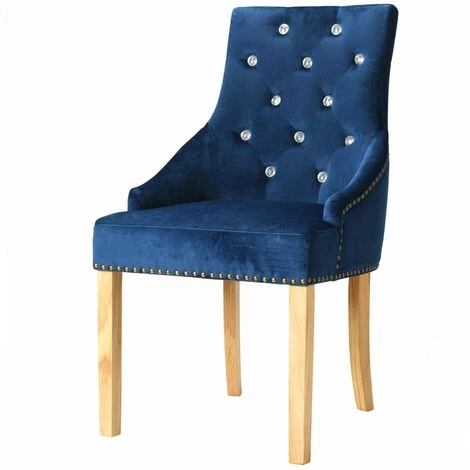 2x Chêne Massif Chaises De Salle à Manger Velours Bleu VidaXL 4 2x Chêne Massif Chaises De Salle à Manger Velours Bleu VidaXL – Image 2