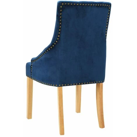 2x Chêne Massif Chaises De Salle à Manger Velours Bleu VidaXL 7 2x Chêne Massif Chaises De Salle à Manger Velours Bleu VidaXL – Image 5