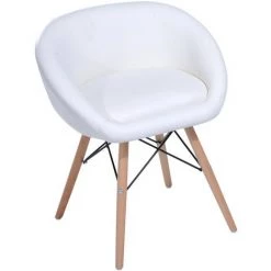 HOMCOM Chaise Design Scandinave - Chaise De Salon Ou Cuisine - Pieds Effilés Bois Massif - Revêtement Synthétique PU Blanc - Blanc