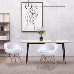 HOMCOM Chaise Design Scandinave - Chaise De Salon Ou Cuisine - Pieds Effilés Bois Massif - Revêtement Synthétique PU Blanc - Blanc -banc et tabouret Soldes Boutique 8612398 3