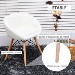 HOMCOM Chaise Design Scandinave - Chaise De Salon Ou Cuisine - Pieds Effilés Bois Massif - Revêtement Synthétique PU Blanc - Blanc -banc et tabouret Soldes Boutique 8612398 5