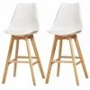 AUTRES BJORN Lot De 2 Tabourets De Comptoir Pieds En Bois Hetre Massif - Revetement Simili PU Blanc - Scandinave - Assise H 65cm
