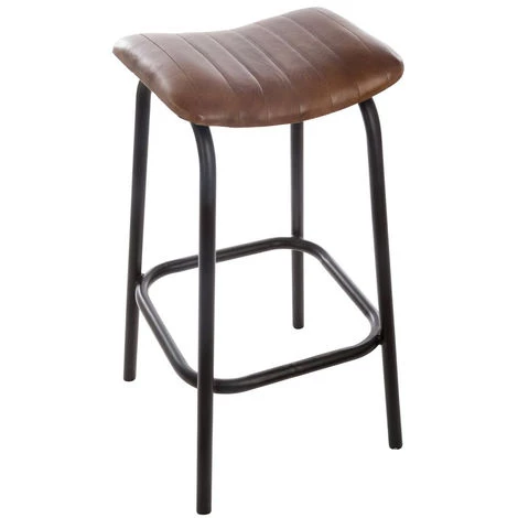 Atmosphera - Tabouret De Bar En Cuir Marron Et Métal Noir H 75 Cm - Marron 3 Atmosphera - Tabouret De Bar En Cuir Marron Et Métal Noir H 75 Cm - Marron