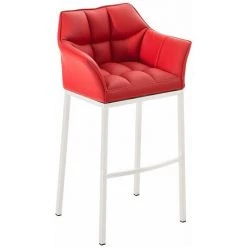CLP Tabouret De Bar Damaso Similicuir Rouge Métal Blanc Mat