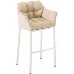 CLP Tabouret De Bar Damaso Tissu Beige Métal Blanc Mat