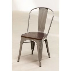 Chaise Empilable En Bois Brossé LIX SKLUM Bois De Pin - Acier Acier Bois Foncé - Acier Bois Foncé -banc et tabouret Soldes Boutique 9239309 3