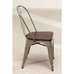 Chaise Empilable En Bois Brossé LIX SKLUM Bois De Pin - Acier Acier Bois Foncé - Acier Bois Foncé -banc et tabouret Soldes Boutique 9239309 4