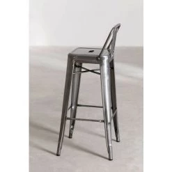 Tabouret Haut Avec Dossier En Acier Brossé (76 Cm) LIX SKLUM Acier Acier - Acier -banc et tabouret Soldes Boutique 9239428 4